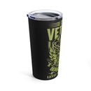Sarcastic Veteran's Tumbler: 'Sarcasm Level: Stupidity Dependent' - Black Background, 20oz