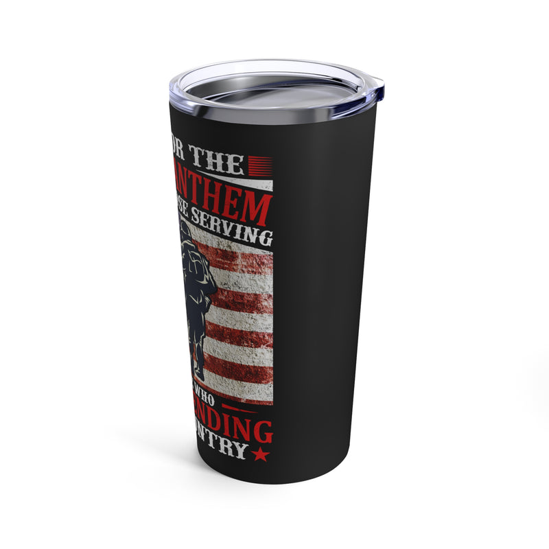 Defending Our Anthem: 20oz Black Military Design Tumbler - 'Standing for Service and Sacrifice'