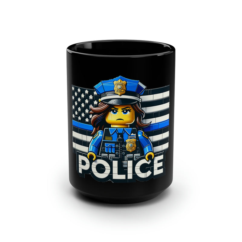 Block Female Police Officer and Police Flag Mug