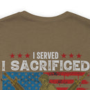 Proud Army Veteran Military Design T-Shirt - 'I Served, I Sacrificed, I Regret Nothing'