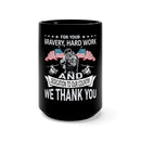 Gratitude in Every Sip: 15oz Black Military Design Mug - Thank You for Your Bravery and Dedication