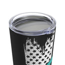 Honoring the Brave: 20oz Tumbler with Black Background, 'PTSD' Teal Ribbon, and Distressed US Flag Design