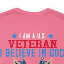 Patriotic Allegiance: Military Design T-Shirt - 'I Am a U.S. Veteran - Believer in God, Family, and Country - Proudly Saluting My Flag'