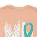 Courage Unveiled: Distressed US Flag with Teal Ribbon PTSD T-Shirt