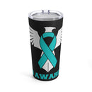 Embracing Resilience: 20oz Tumbler with Black Background and 'Rise of The Phoenix - PTSD Awareness' Design