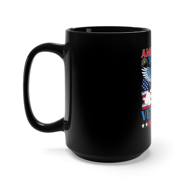 Patriotism and Service: 15oz Black Military Design Mug - 'American by Birth, Veteran by Choice'