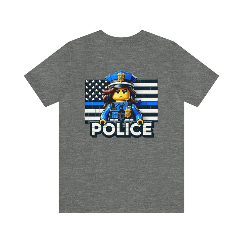 Block Female Police Officer and Police Flag T-Shirt