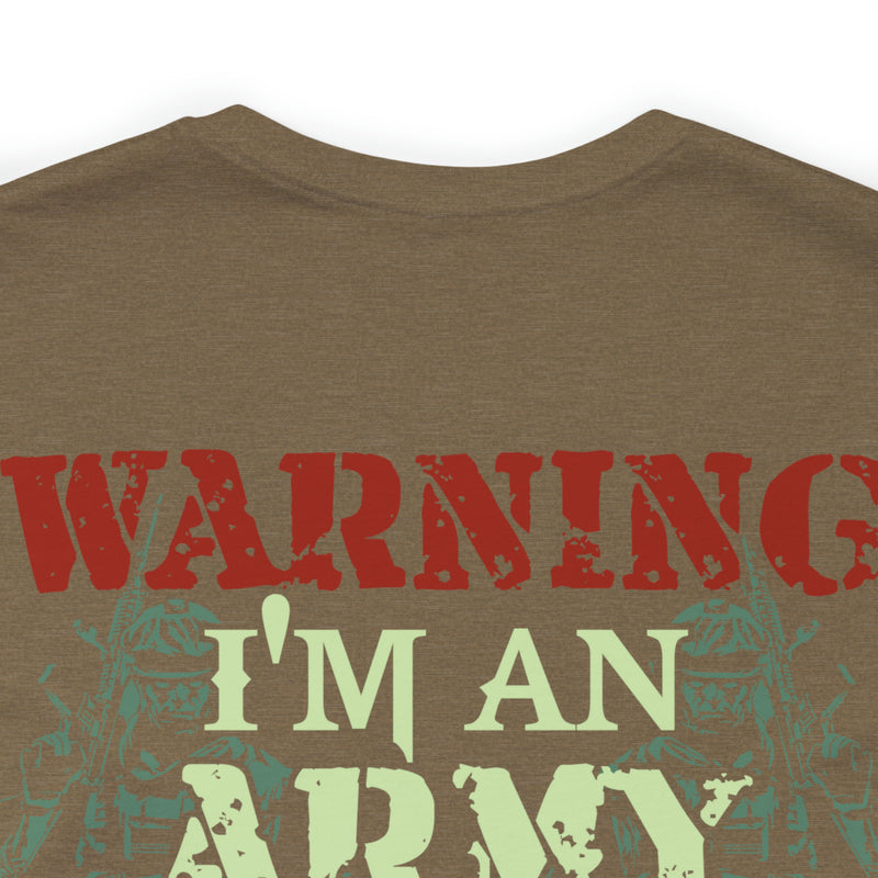 Embodying Strength and Service: Military T-Shirt with 'Warning: I'm an Army Veteran' Design