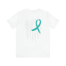 Courage Unveiled: Distressed US Flag with Teal Ribbon PTSD T-Shirt