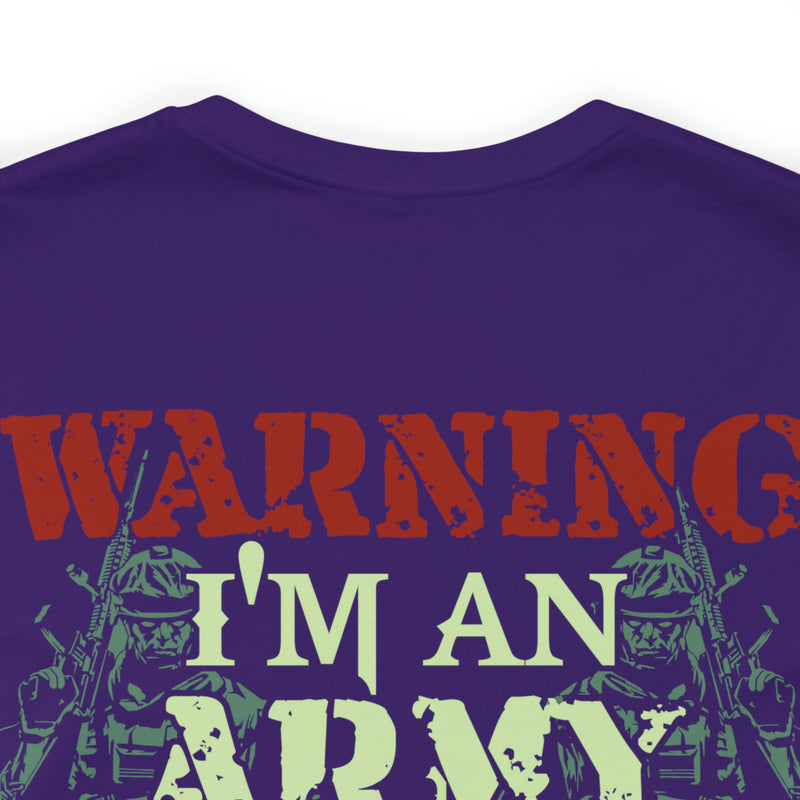 Embodying Strength and Service: Military T-Shirt with 'Warning: I'm an Army Veteran' Design