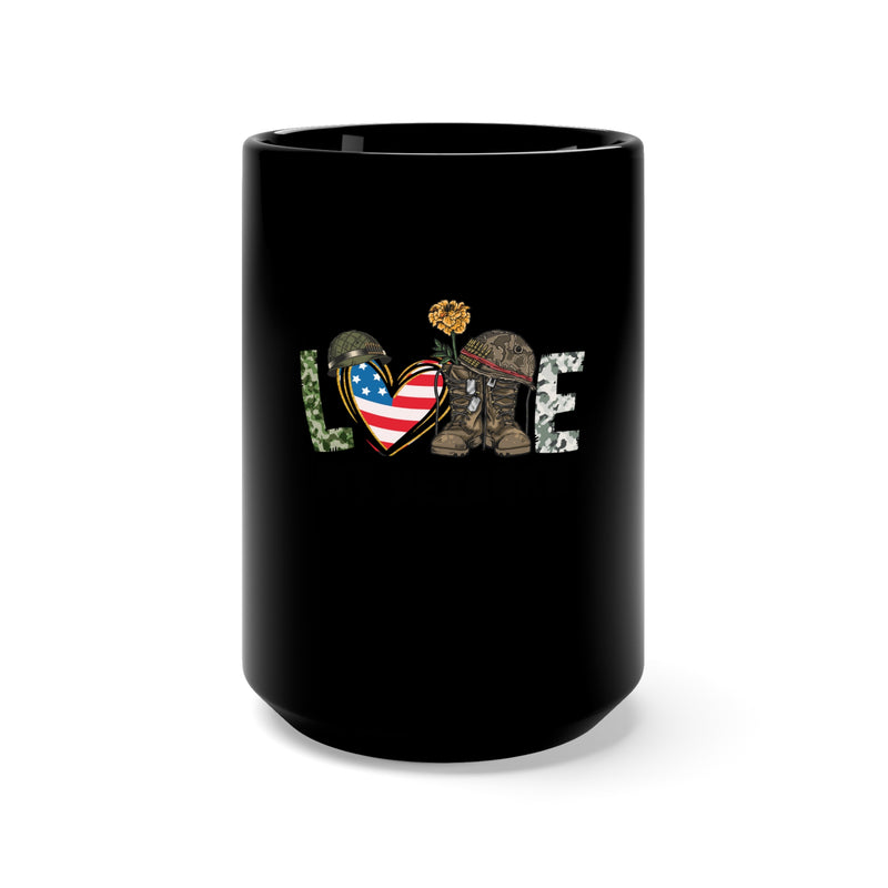 Show Your Support with the 15oz Military Design Black Mug: Love My Veteran Edition