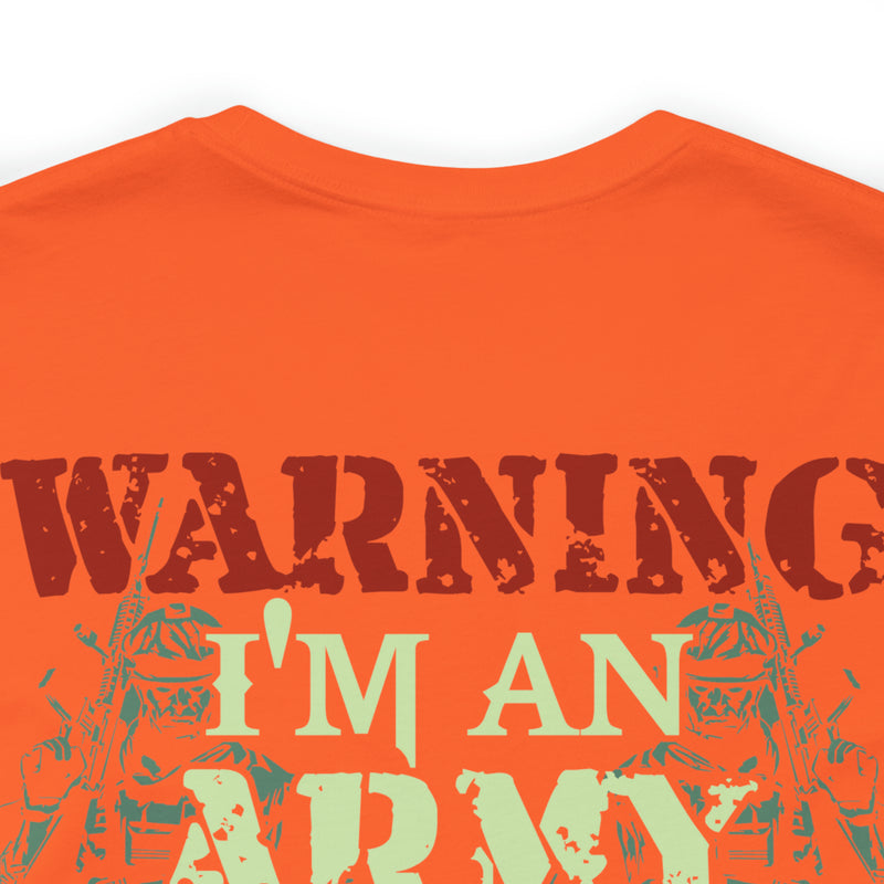 Embodying Strength and Service: Military T-Shirt with 'Warning: I'm an Army Veteran' Design