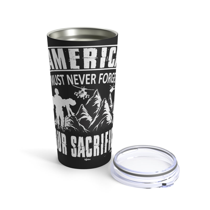 Remembering Our Heroes: 20oz Black Military Design Tumbler - America Must Never Forget