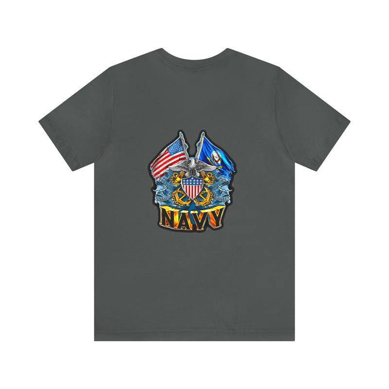 Navigating Strength and Courage: Military T-Shirt with 'New Double Flag Eagle U.S. NAVY' Design
