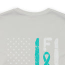 Courage Unveiled: Distressed US Flag with Teal Ribbon PTSD Cotton T-Shirt