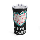 Awareness in Every Sip: 20oz Tumbler Embraces Peace, Love, and the Journey to Cure PTSD on a Black Canvas