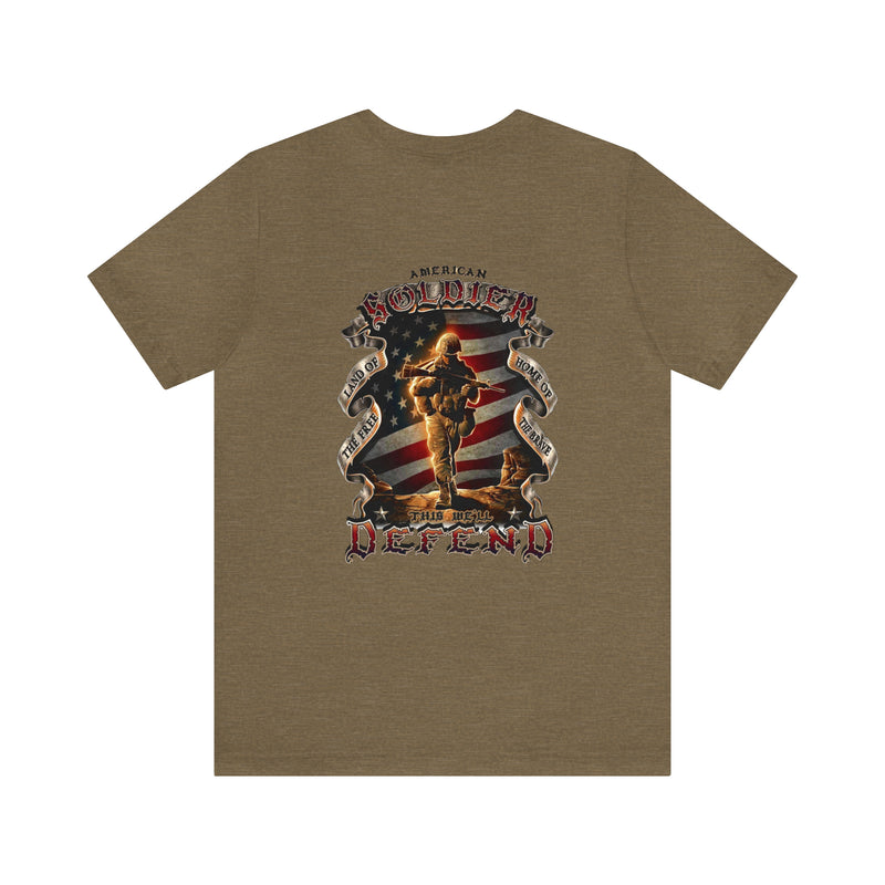 Defenders of Freedom: Military T-Shirt with 'American Soldier - Land Of The Free' Design