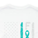 Courage Unveiled: Distressed US Flag with Teal Ribbon PTSD Cotton T-Shirt