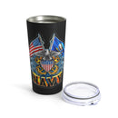 Sailing with Pride: 20oz Black Tumbler with Military Design - 'Double Flag Eagle U.S. NAVY