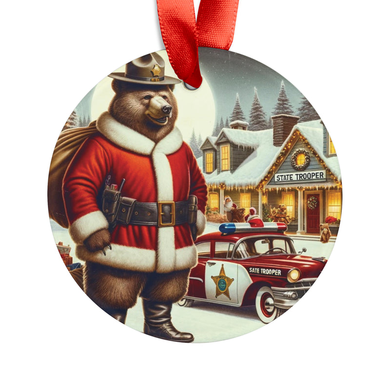 Santa Police Bear Christmas Ornament with Ribbon