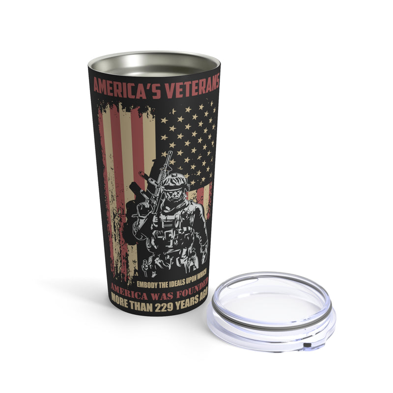 America's Veterans: Embodying Our Founding Ideals - 20oz Military Design Tumbler in Bold Black!