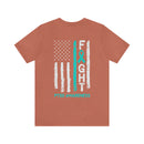 Courage Unveiled: Distressed US Flag with Teal Ribbon PTSD Cotton T-Shirt