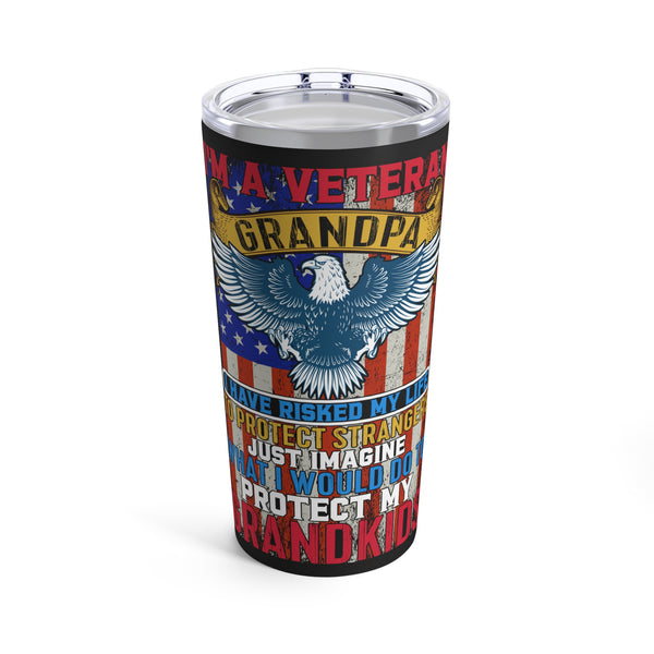 I'm a Veteran Grandpa - Protecting Strangers, Defending Family - 20oz Black Military Design Tumbler