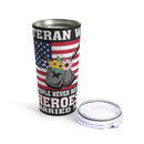 Veteran Wife: 20oz Military Design Tumbler - Black Background Tribute to My Hero