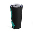 Supporting Veterans: 20oz Tumbler with Black Background and 'Veteran PTSD Awareness Teal Ribbon' Design