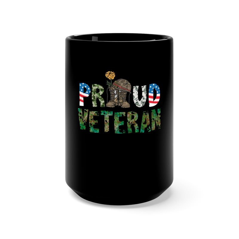 Display Your Pride with the 15oz Military Design Black Mug: Proud Veteran Edition