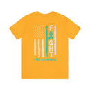 Courage Unveiled: Distressed US Flag with Teal Ribbon PTSD Cotton T-Shirt