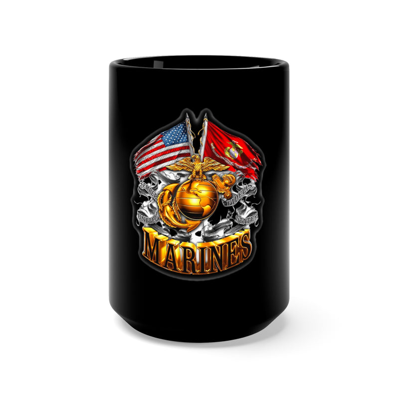 Double Flag Eagle U.S. MARINES: Military-Designed 15oz Black Mug for True Patriots