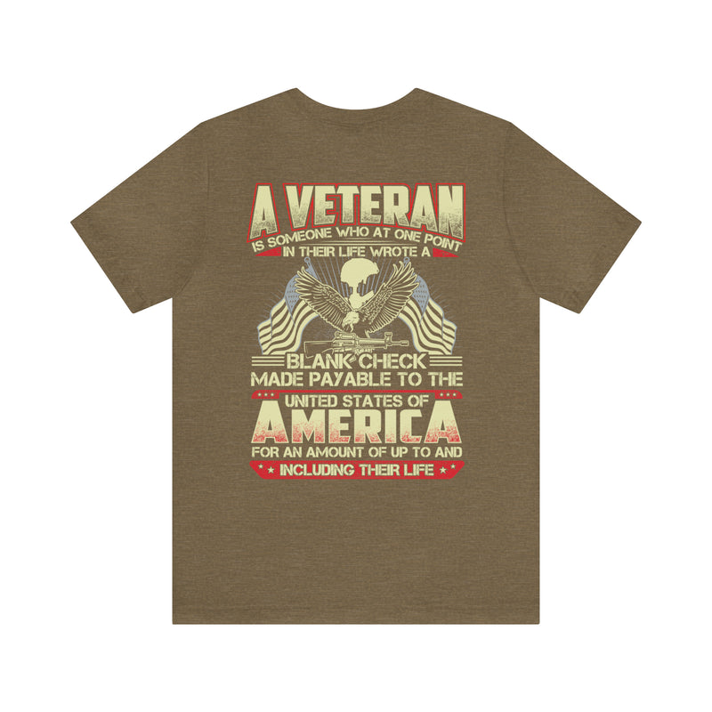 Blank Check for Freedom: Military Design T-Shirt Honoring the Sacrifice of Veterans