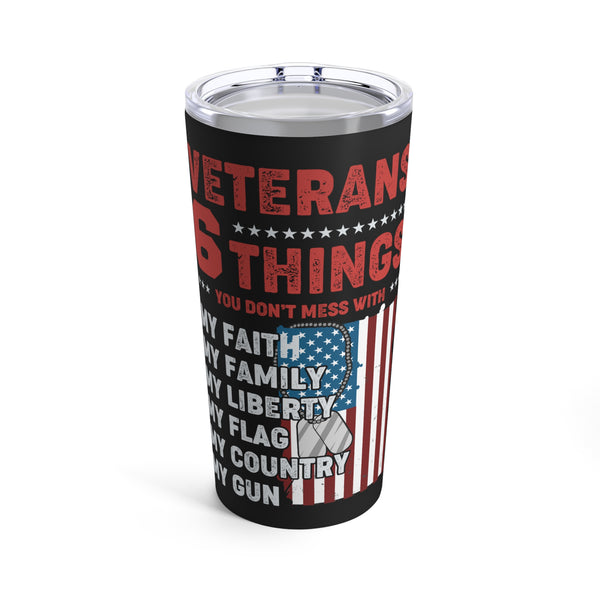 Defender's Creed Tumbler: 20oz Military Design Celebrating Veterans' Faith, Family, Liberty, Flag, Country, and Gun