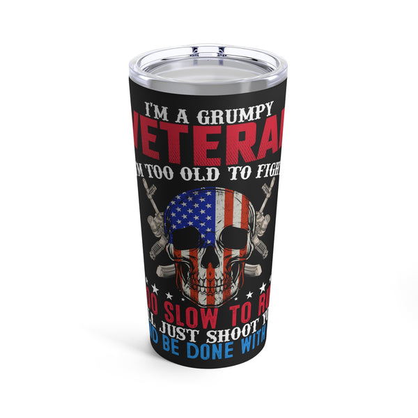 Grumpy Veteran's Defense: 20oz Black Military Design Tumbler - 'Old but Deadly'