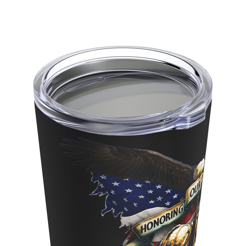 Remembrance and Tribute: 20oz Black Tumbler with Military Design - 'Honor Our Heroes, Remember Their Sacrifice