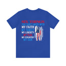 Defending Six Pillars: Military Design T-Shirt - Faith, Family, Liberty, Flag, Country, Gun