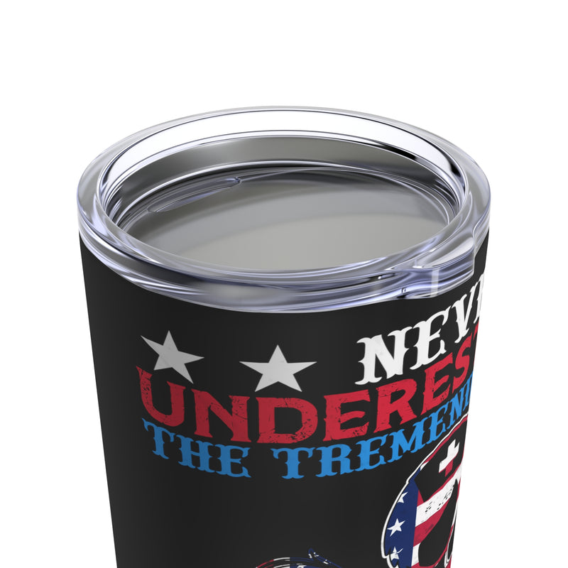 Never Underestimate the Skill: 20oz Black Military Design Tumbler - Nurse & U.S. Veteran Powerhouse