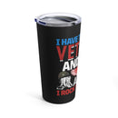 Dual-Titled Powerhouse - 20oz Military Design Tumbler: 'Veteran and Mom, Rocking Both' - Black Background