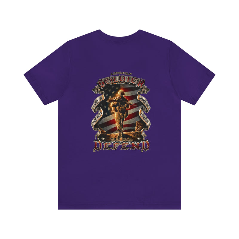 Defenders of Freedom: Military T-Shirt with 'American Soldier - Land Of The Free' Design