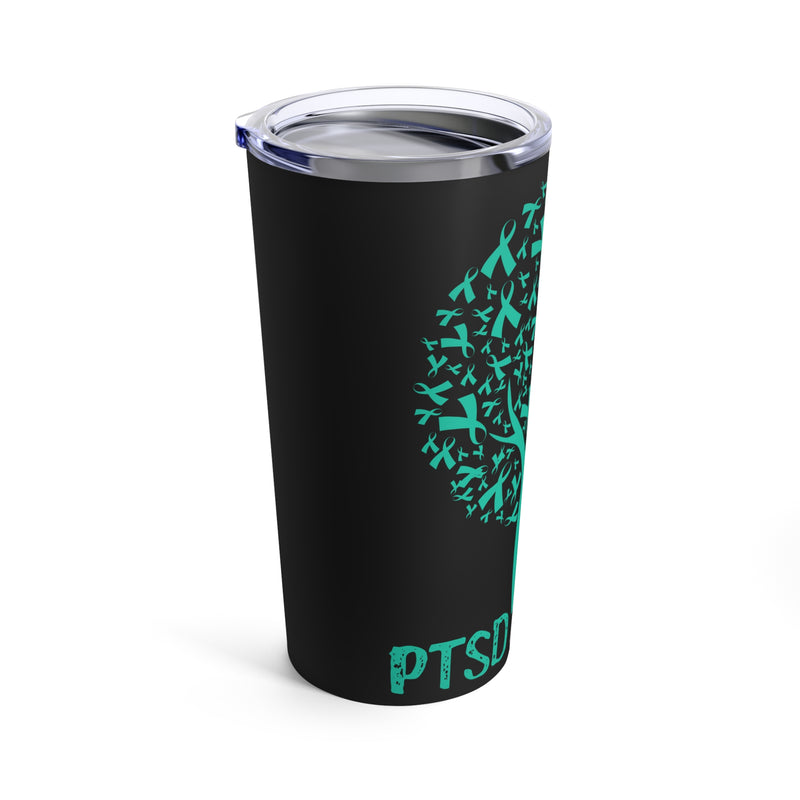 Empowering Awareness: 20oz Tumbler Spotlights Post Traumatic Stress Disorder on a Black Background