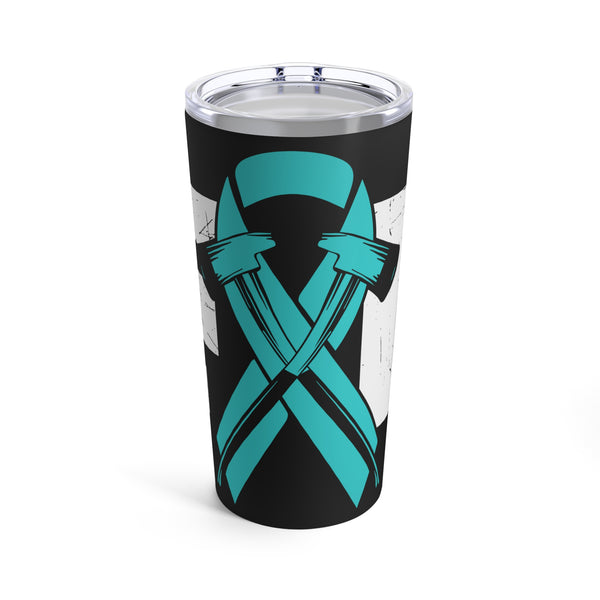 20oz Tumbler: Black Firefighter Design with Teal Ribbon - PTSD Awareness