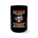 Fearless Veteran: 15oz Black Military Design Mug - 'Party and Make Memories, But Respect My Strength'