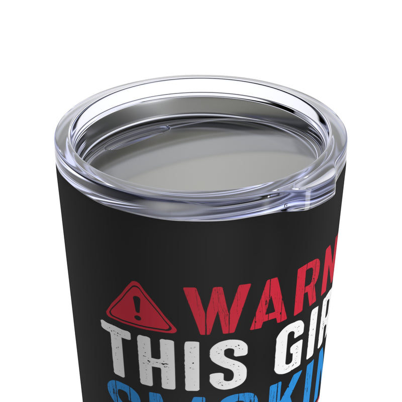 Smoking Hot Veteran - 20oz Military Design Tumbler: 'Warning: Can Protect Herself' - Black Background