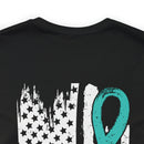 Courage Unveiled: Distressed US Flag with Teal Ribbon PTSD T-Shirt