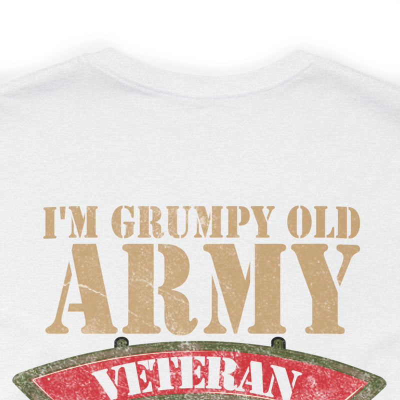 Sarcastic Veteran: Military Design T-Shirt - 'I'm a Grumpy Old Army Veteran - My Level of Sarcasm Depends on Your Level of Stupidity