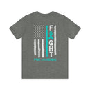 Courage Unveiled: Distressed US Flag with Teal Ribbon PTSD Cotton T-Shirt