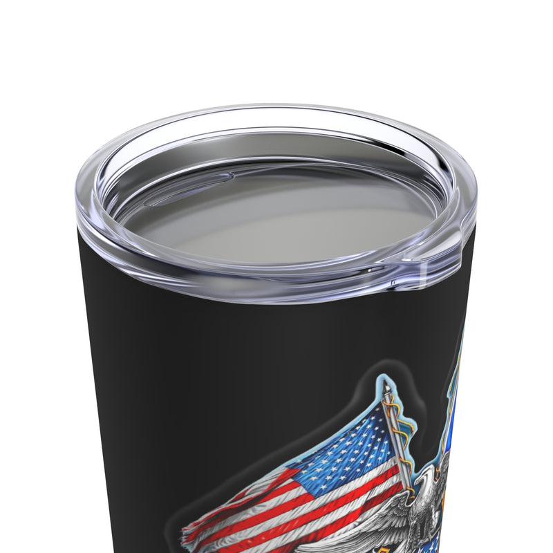 Sailing with Pride: 20oz Black Tumbler with Military Design - 'Double Flag Eagle U.S. NAVY
