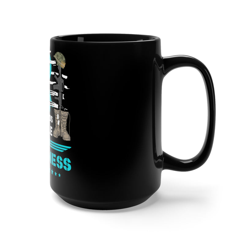 Patriotic Military PTSD Awareness: Black Mug 15oz - Supporting Our Heroes with Empathy