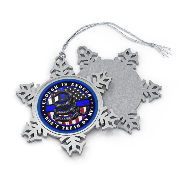 Thin Blue Line American Flag Pewter Snowflake Ornament.